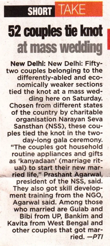 Mass wedding ceremony for differently-abled couples
